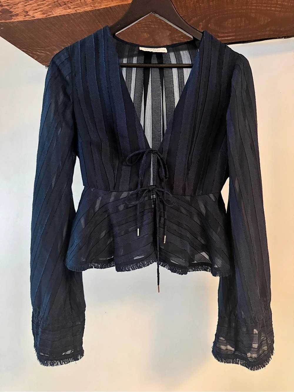 finders keepers Striped Peplum Blouse in Blue & Black Size Small